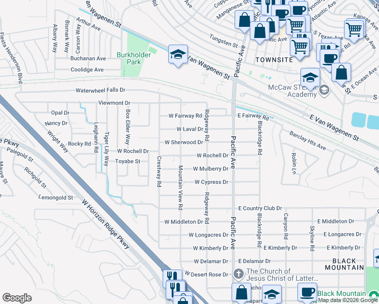 map of restaurants, bars, coffee shops, grocery stores, and more near 231 West Sherwood Drive in Henderson