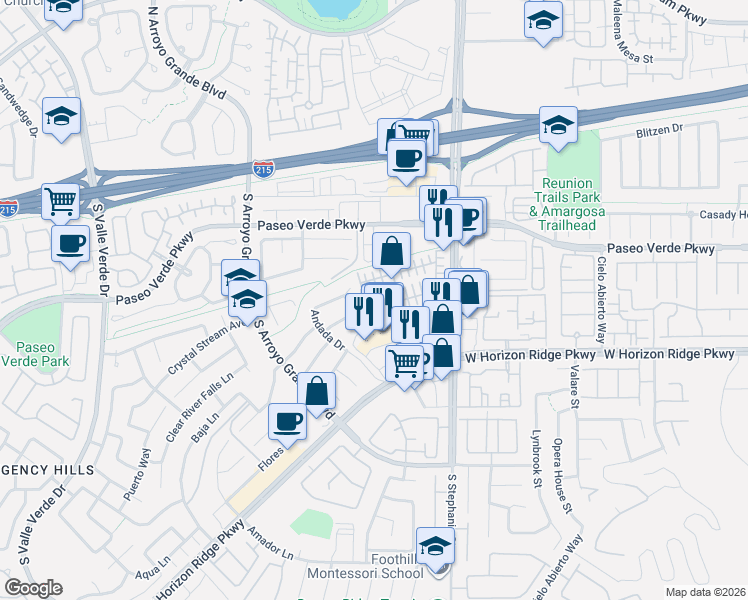 map of restaurants, bars, coffee shops, grocery stores, and more near 1462 Summer Glow Avenue in Henderson