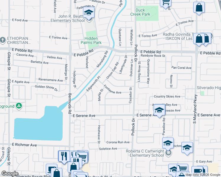 map of restaurants, bars, coffee shops, grocery stores, and more near 654 Fontayne Avenue in Las Vegas