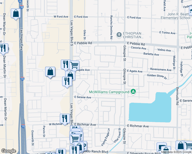 map of restaurants, bars, coffee shops, grocery stores, and more near 83 East Agate Avenue in Las Vegas