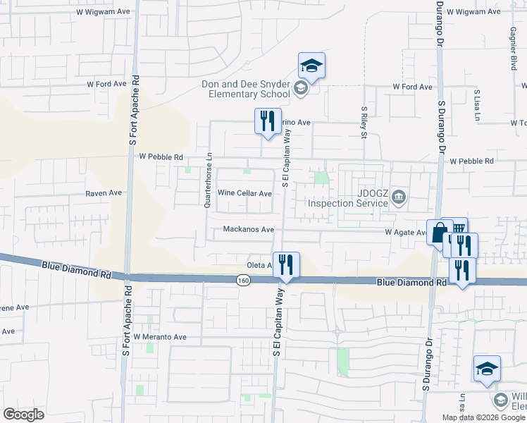 map of restaurants, bars, coffee shops, grocery stores, and more near 9043 Bold Venture Court in Las Vegas