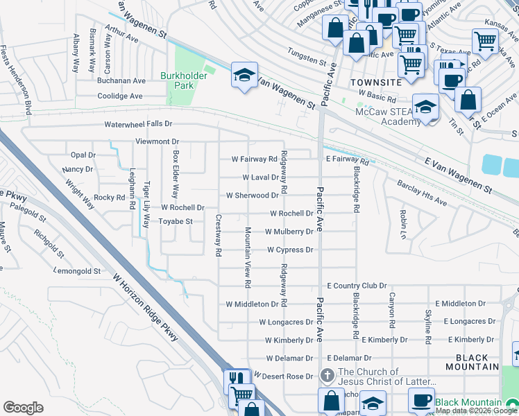 map of restaurants, bars, coffee shops, grocery stores, and more near 230 West Rochell Drive in Henderson