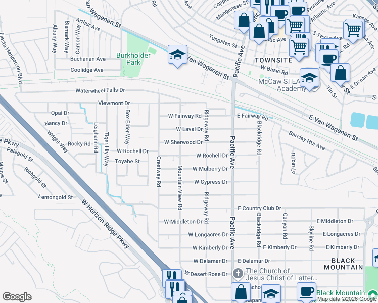 map of restaurants, bars, coffee shops, grocery stores, and more near 230 West Rochell Drive in Henderson
