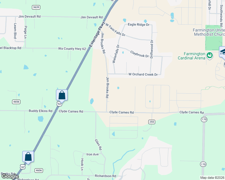 map of restaurants, bars, coffee shops, grocery stores, and more near 12142 Jim Brooks Road in Farmington