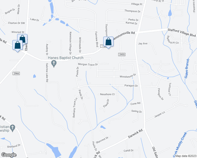 map of restaurants, bars, coffee shops, grocery stores, and more near 1882 Woodstone Drive in Winston-Salem