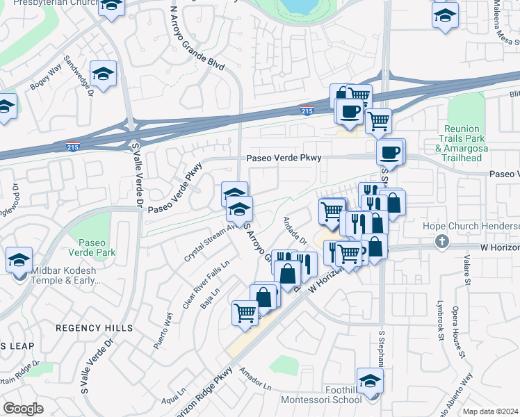 map of restaurants, bars, coffee shops, grocery stores, and more near 1586 Signal Butte Way in Henderson
