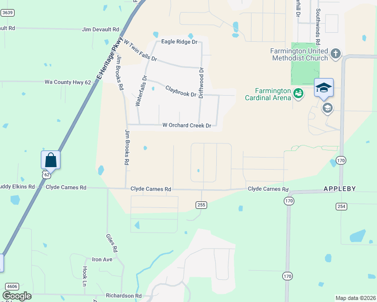 map of restaurants, bars, coffee shops, grocery stores, and more near 11828 Clyde Carnes Road in Farmington