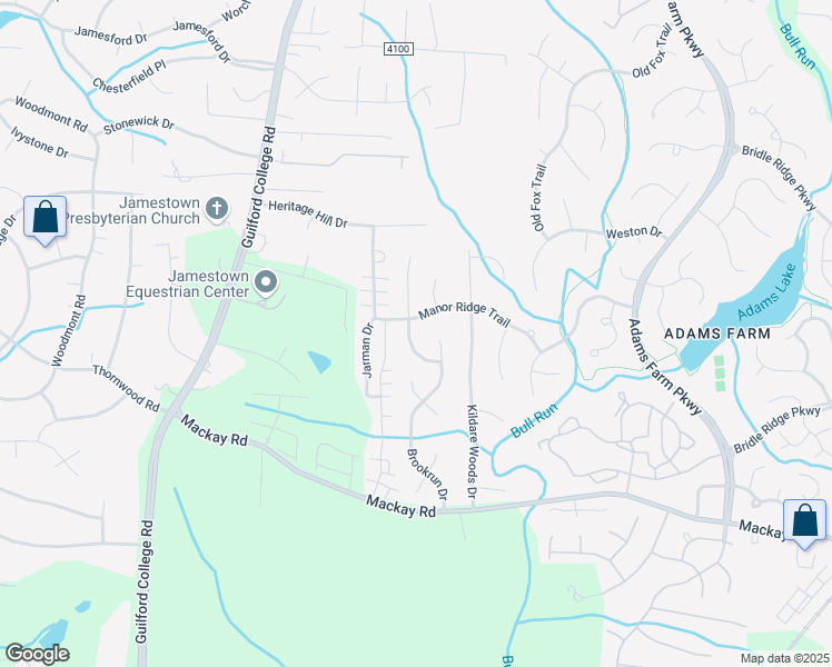 map of restaurants, bars, coffee shops, grocery stores, and more near 3003 Butterwood Drive in Jamestown