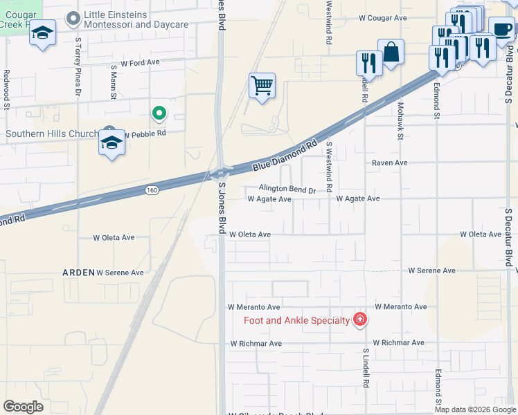 map of restaurants, bars, coffee shops, grocery stores, and more near 5946 Roaring Canyon Court in Las Vegas
