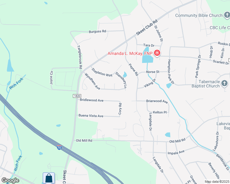 map of restaurants, bars, coffee shops, grocery stores, and more near 400 Wyndham Avenue in High Point