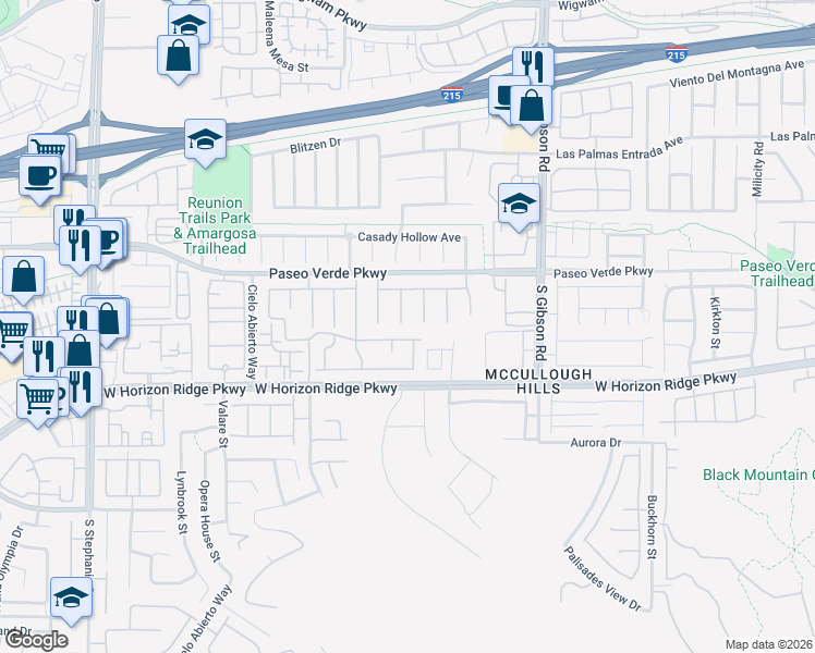 map of restaurants, bars, coffee shops, grocery stores, and more near 178 Rising Mesa Court in Henderson