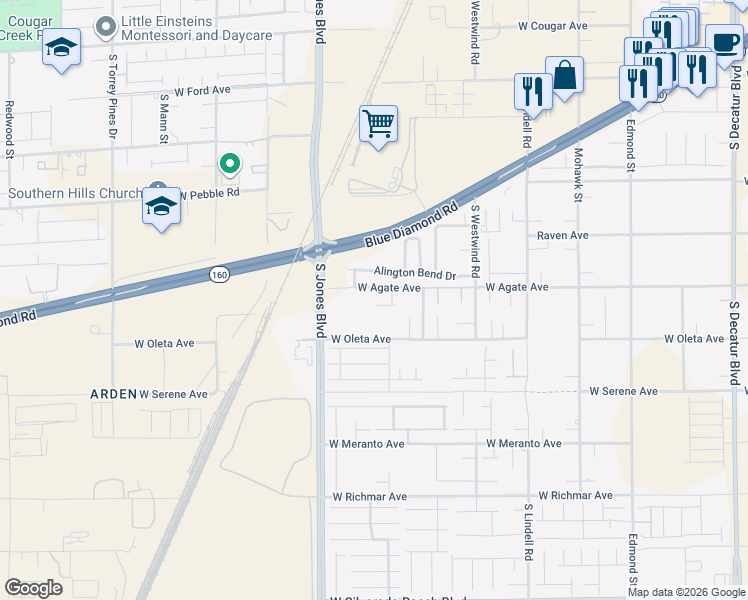 map of restaurants, bars, coffee shops, grocery stores, and more near 5946 Roaring Canyon Court in Las Vegas