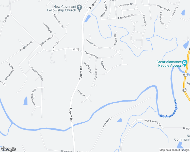 map of restaurants, bars, coffee shops, grocery stores, and more near 2524 Sunfield Drive in Graham