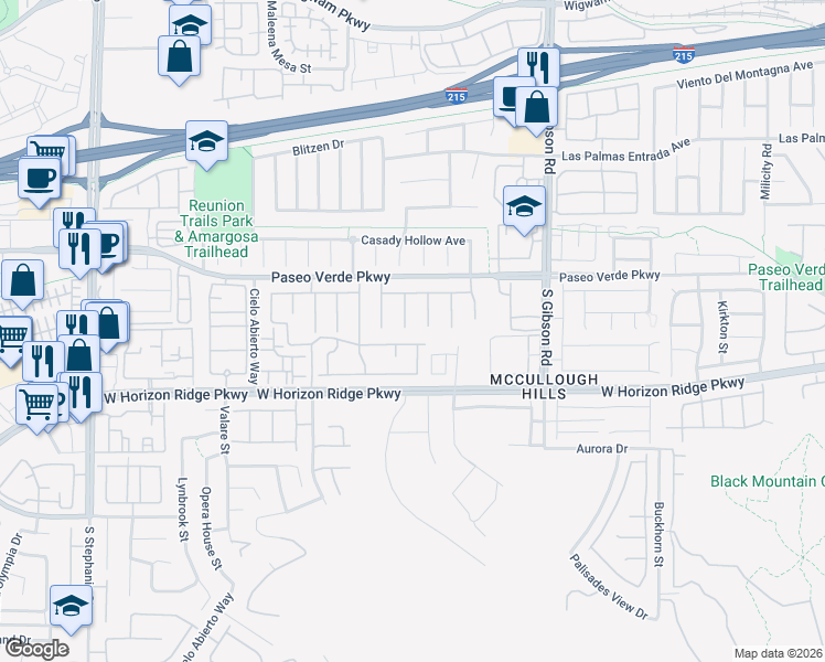 map of restaurants, bars, coffee shops, grocery stores, and more near 178 Rising Mesa Court in Henderson