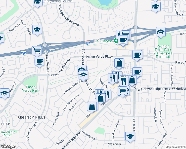 map of restaurants, bars, coffee shops, grocery stores, and more near 1586 Signal Butte Way in Henderson