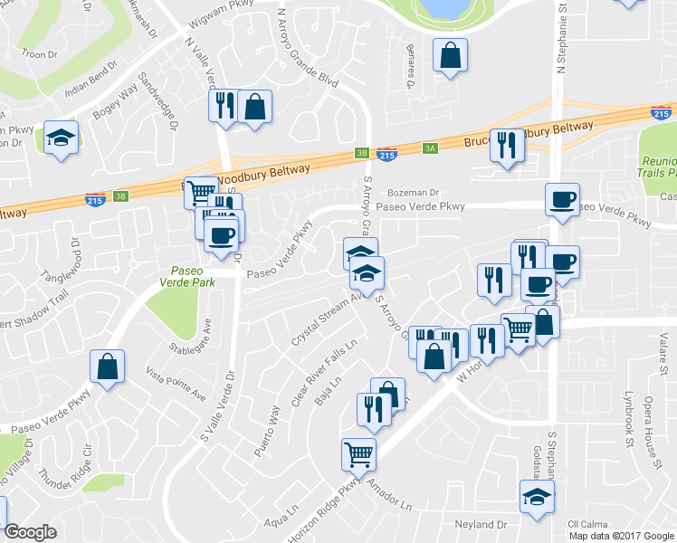 map of restaurants, bars, coffee shops, grocery stores, and more near 1764 Summerwood Circle in Henderson