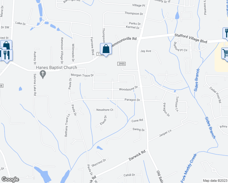 map of restaurants, bars, coffee shops, grocery stores, and more near 1790 Woodstone Drive in Winston-Salem