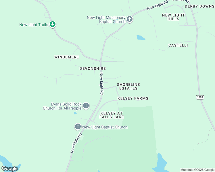 map of restaurants, bars, coffee shops, grocery stores, and more near 15004 New Light Road in Wake Forest