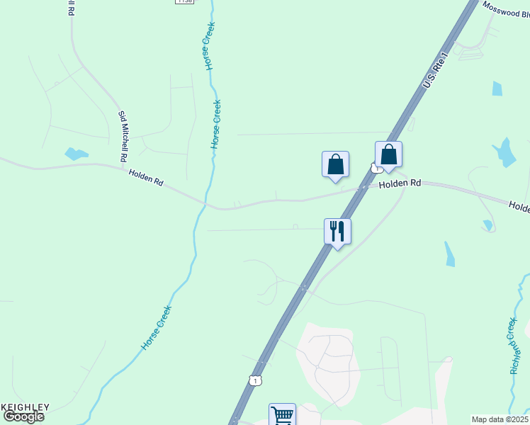 map of restaurants, bars, coffee shops, grocery stores, and more near 1027 Holden Road in Youngsville