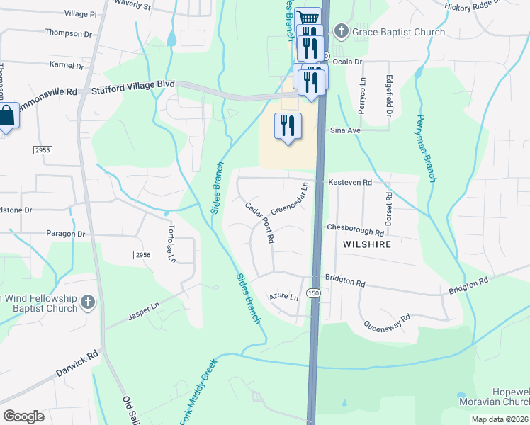 map of restaurants, bars, coffee shops, grocery stores, and more near 1809 Greencedar Lane in Winston-Salem