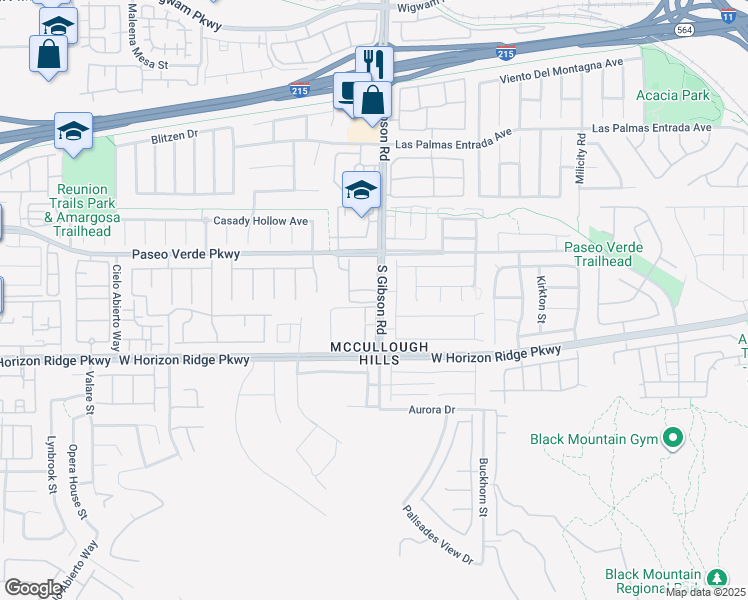 map of restaurants, bars, coffee shops, grocery stores, and more near 201 South Gibson Road in Henderson