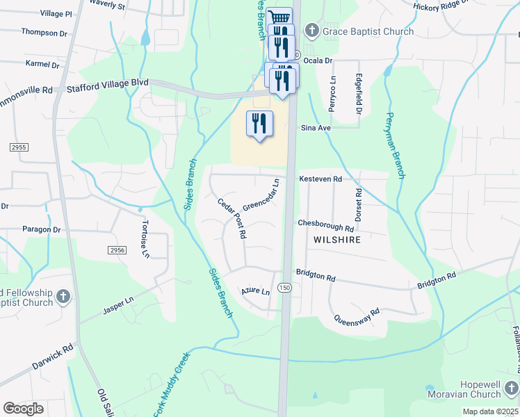 map of restaurants, bars, coffee shops, grocery stores, and more near 1816 Greencedar Lane in Winston-Salem