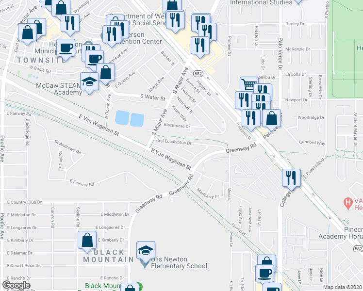 map of restaurants, bars, coffee shops, grocery stores, and more near 311 Red Eucalyptus Drive in Henderson