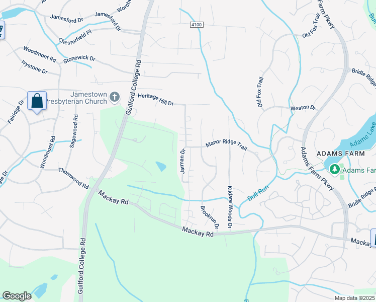map of restaurants, bars, coffee shops, grocery stores, and more near 3000 Renaissance Parkway in Jamestown