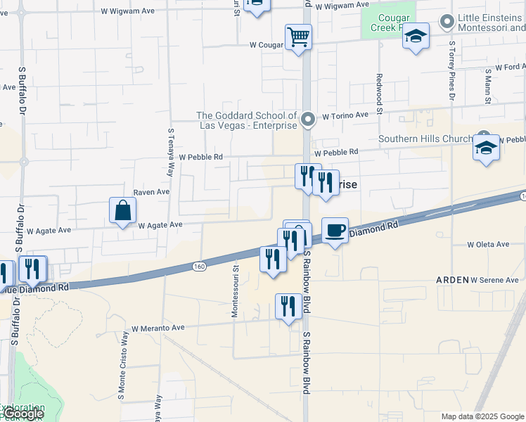 map of restaurants, bars, coffee shops, grocery stores, and more near 9057 Rosanna Street in Las Vegas