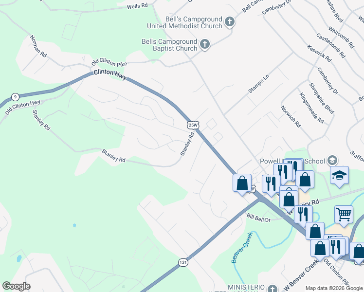 map of restaurants, bars, coffee shops, grocery stores, and more near 3546 Boulder Point Ln in Powell
