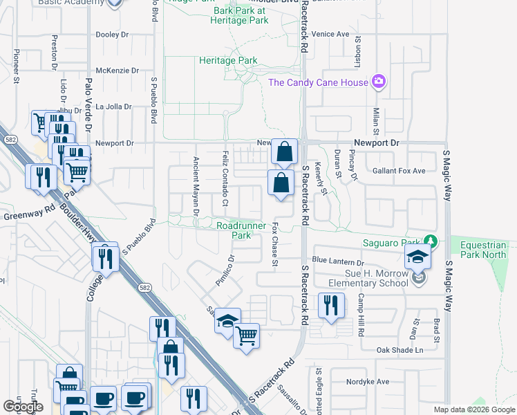 map of restaurants, bars, coffee shops, grocery stores, and more near 854 Azuelo Court in Henderson