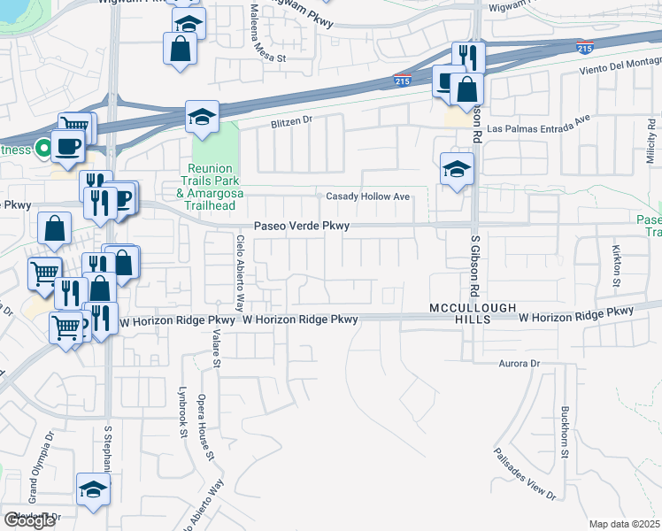 map of restaurants, bars, coffee shops, grocery stores, and more near 186 Rocky Star Street in Henderson