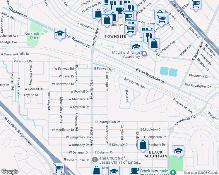 map of restaurants, bars, coffee shops, grocery stores, and more near 417 Blackridge Road in Henderson