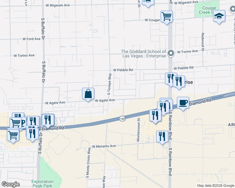 map of restaurants, bars, coffee shops, grocery stores, and more near 7370 Sustainable Court in Las Vegas
