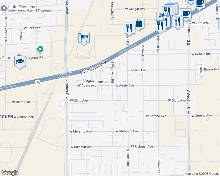 map of restaurants, bars, coffee shops, grocery stores, and more near 5815 West Agate Avenue in Las Vegas