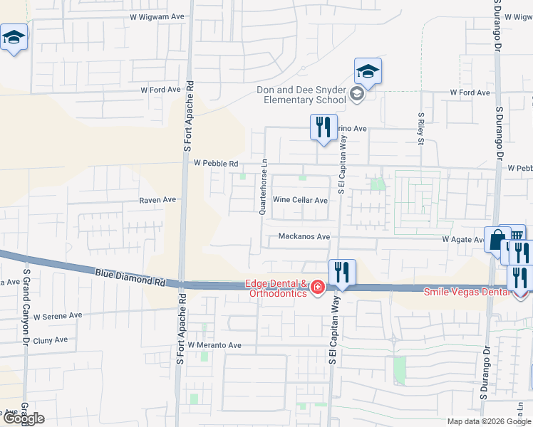 map of restaurants, bars, coffee shops, grocery stores, and more near 9053 Semillon Street in Las Vegas