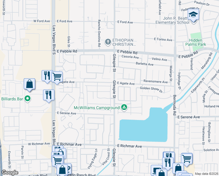 map of restaurants, bars, coffee shops, grocery stores, and more near 195 Woolman Rink Avenue in Las Vegas