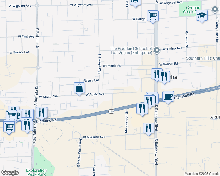 map of restaurants, bars, coffee shops, grocery stores, and more near 7278 Copper Grove Avenue in Enterprise