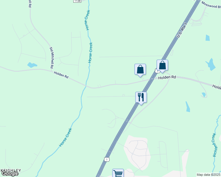map of restaurants, bars, coffee shops, grocery stores, and more near 1027 Holden Road in Youngsville