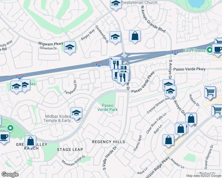 map of restaurants, bars, coffee shops, grocery stores, and more near 191 Mountainside Drive in Henderson