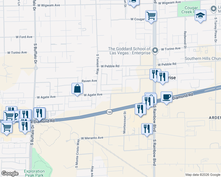 map of restaurants, bars, coffee shops, grocery stores, and more near 9000-9098 Belcastro Street in Las Vegas