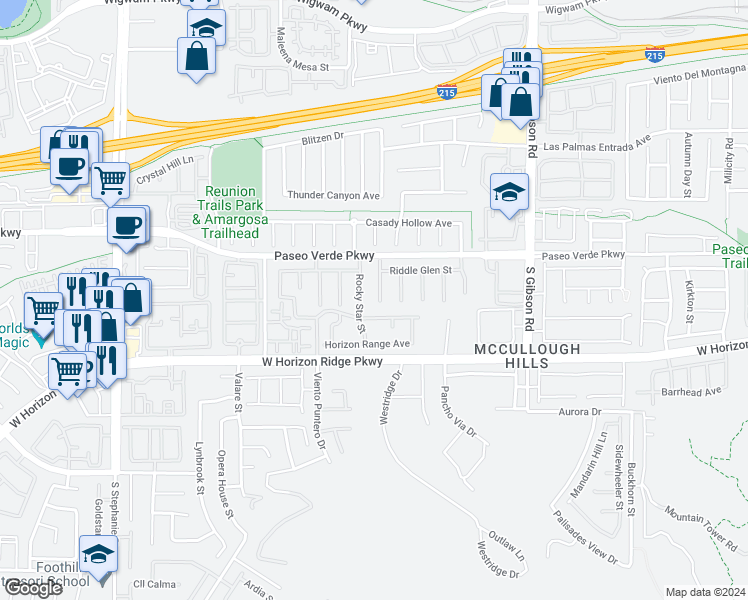 map of restaurants, bars, coffee shops, grocery stores, and more near 183 Rolling Fields Court in Henderson