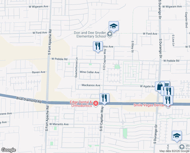 map of restaurants, bars, coffee shops, grocery stores, and more near 9043 Bold Venture Court in Las Vegas