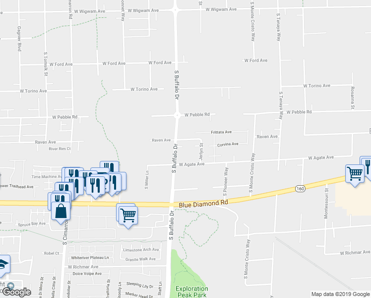 map of restaurants, bars, coffee shops, grocery stores, and more near 9030 South Buffalo Drive in Las Vegas