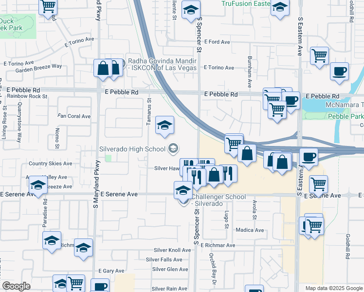 map of restaurants, bars, coffee shops, grocery stores, and more near 1650 Silver Hawk Avenue in Las Vegas