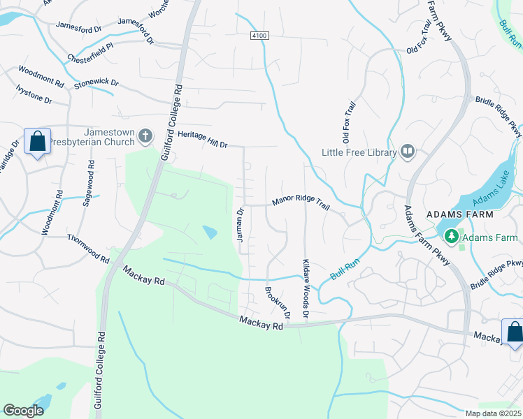 map of restaurants, bars, coffee shops, grocery stores, and more near 3000 Butterwood Drive in Jamestown