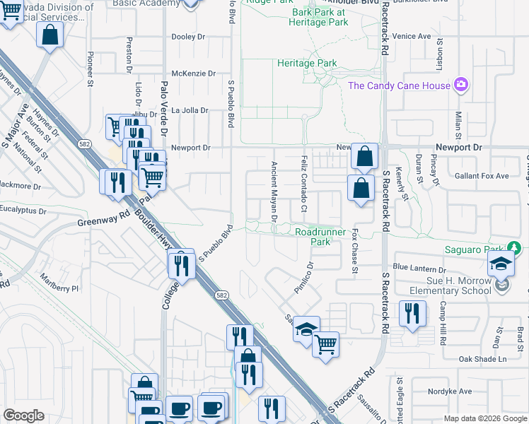 map of restaurants, bars, coffee shops, grocery stores, and more near 536 Viva Serenade Way in Henderson