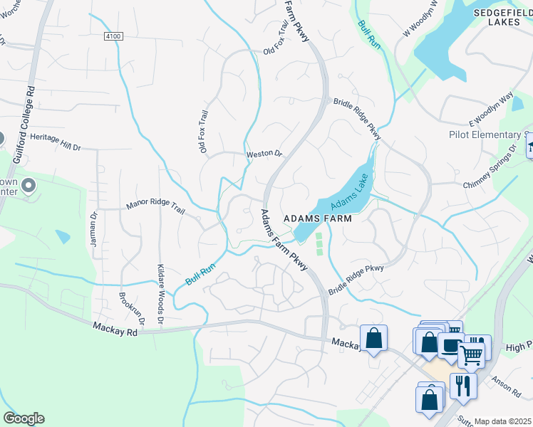 map of restaurants, bars, coffee shops, grocery stores, and more near 1800 Adams Farm Trails in Greensboro