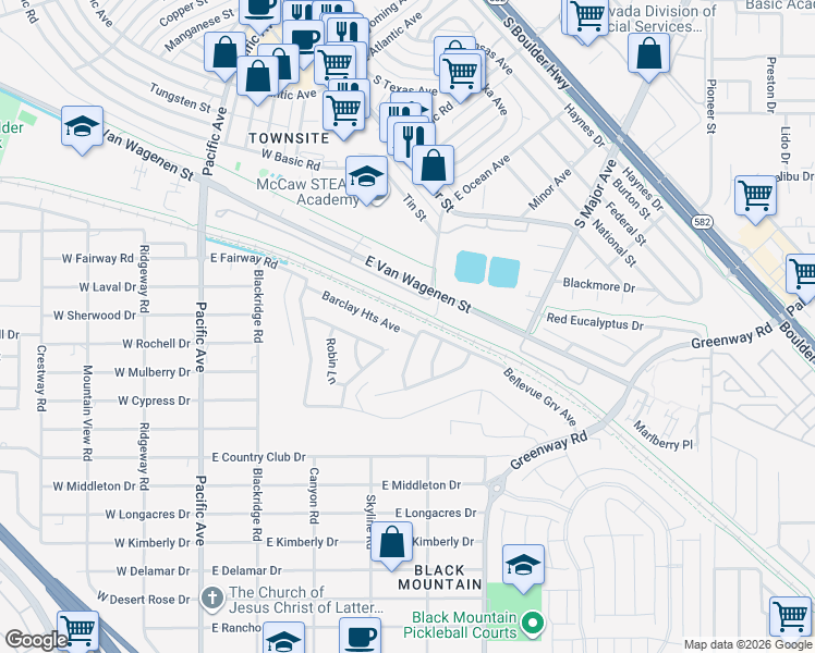 map of restaurants, bars, coffee shops, grocery stores, and more near 138 Barclay Heights Avenue in Henderson