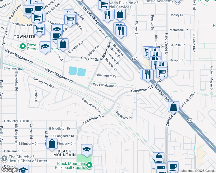 map of restaurants, bars, coffee shops, grocery stores, and more near 313 Red Eucalyptus Drive in Henderson